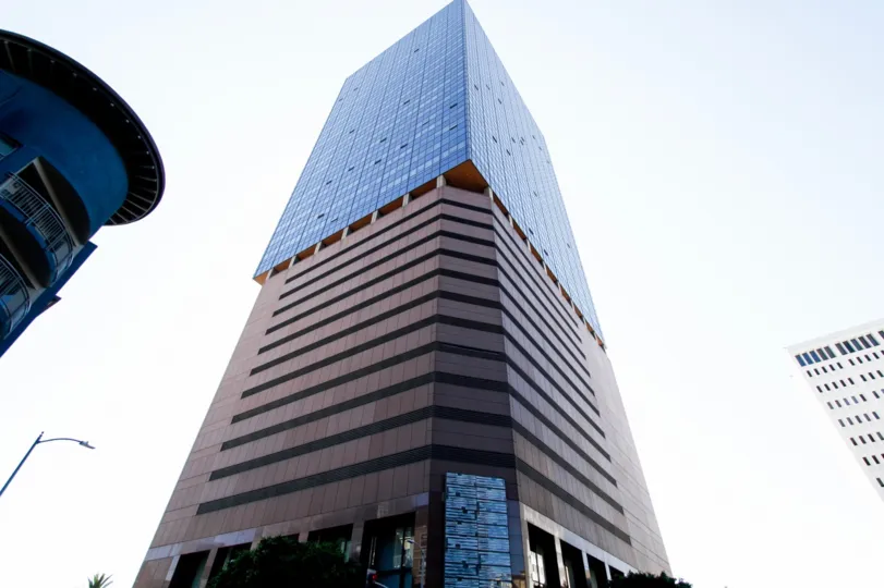 The view of 1000 Wilshire from the street