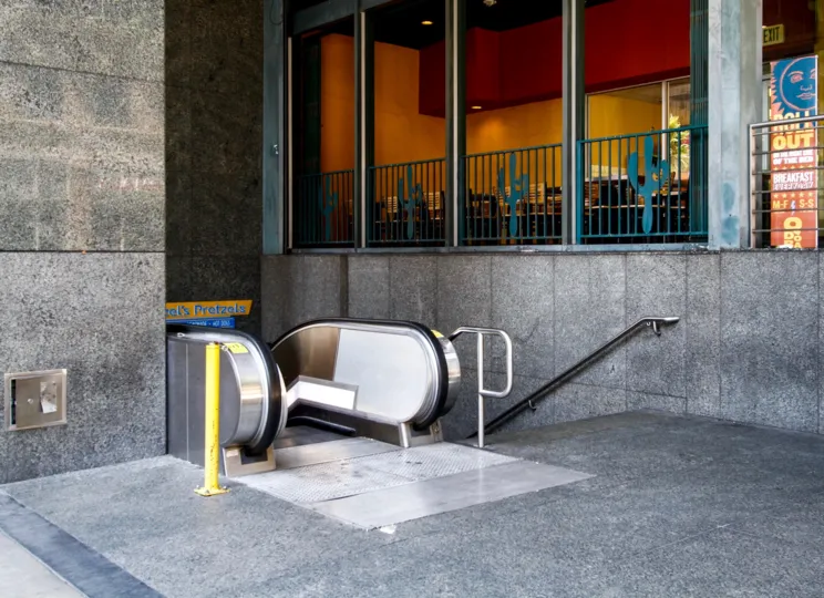The escalator at 655 Hope in Downtown LA