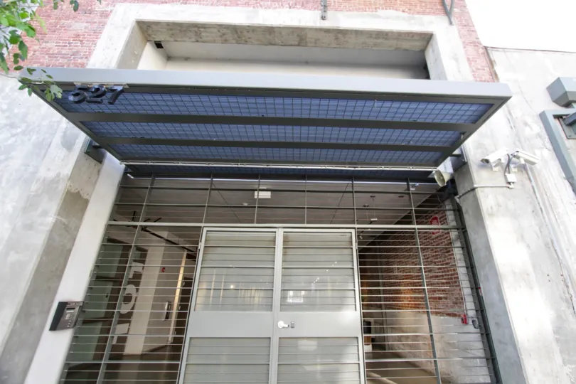 The doors into Barker Block Warehouse 1 in Downtown LA