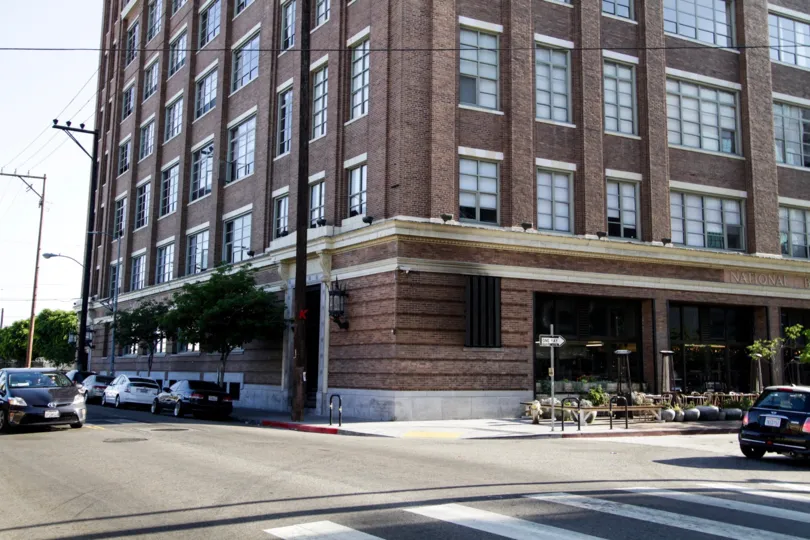 The sidewalk in front of Biscuit Company Lofts in Downtown LA