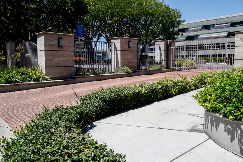 The walkway towards Bunker Hill Tower in Downtown LA