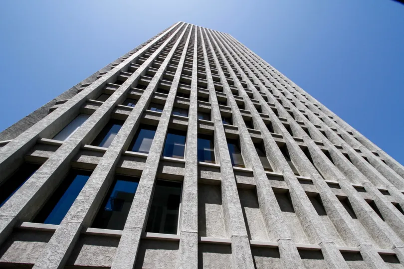 The view of Bunker Hill Tower from the street