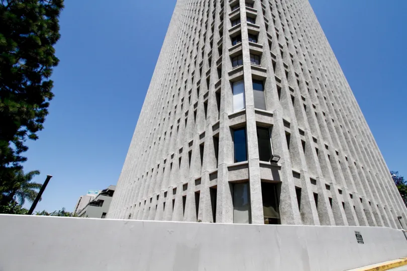 The architecture of Bunker Hill Tower in Downtown LA