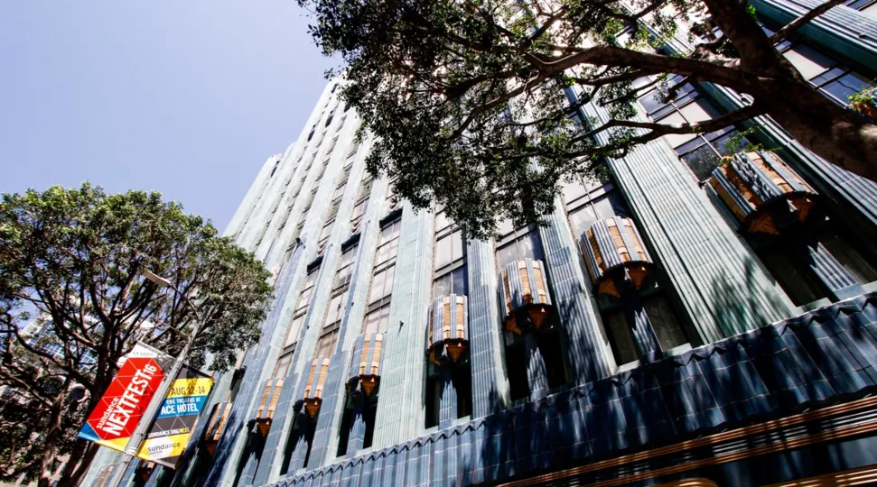 The view of Eastern Columbia Lofts from the street