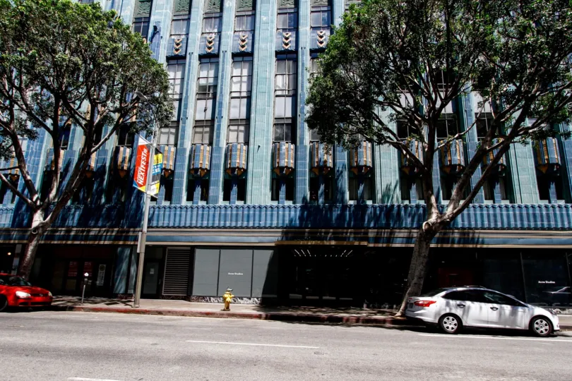 The sidewalk in front of Eastern Columbia Lofts in Downtown LA