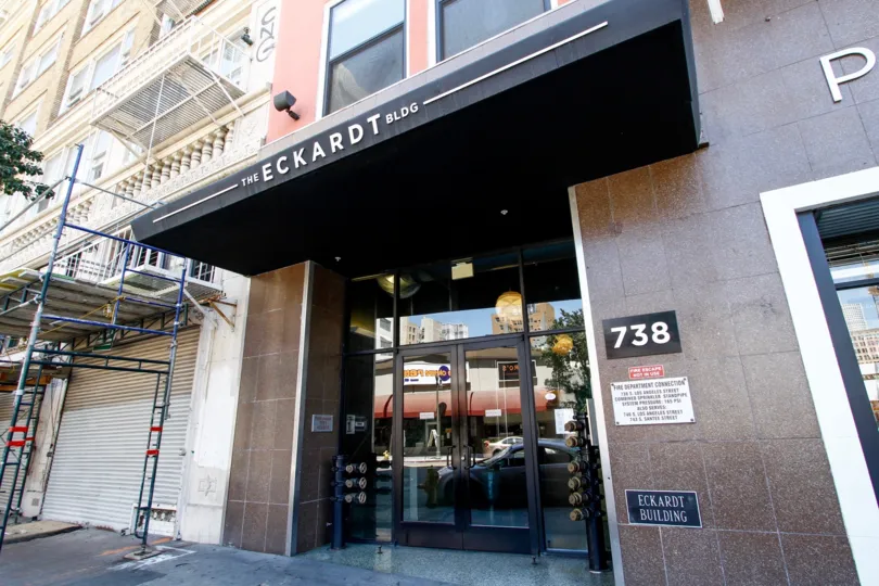 The view of the Eckhardt Building in Downtown LA
