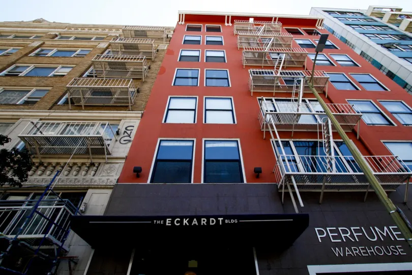The entrance into the Eckhardt Building in Downtown LA