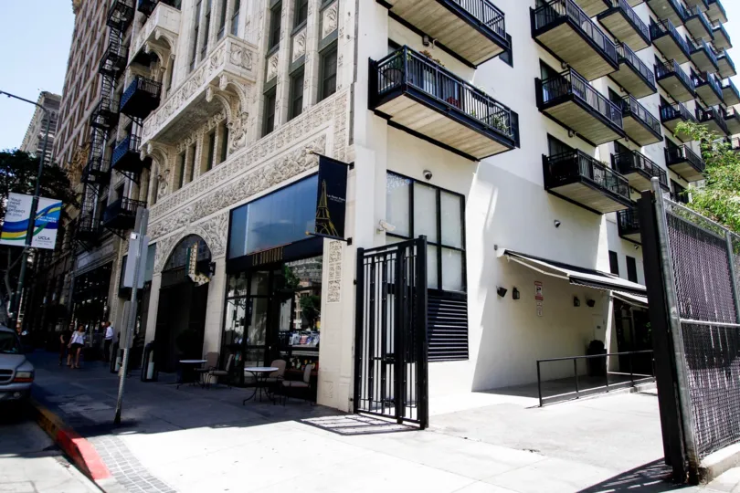 The sidewalk in front of El Dorado Lofts
