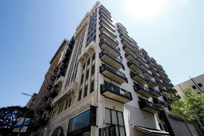 The balconies seen at El Dorado Lofts in Downtown LA
