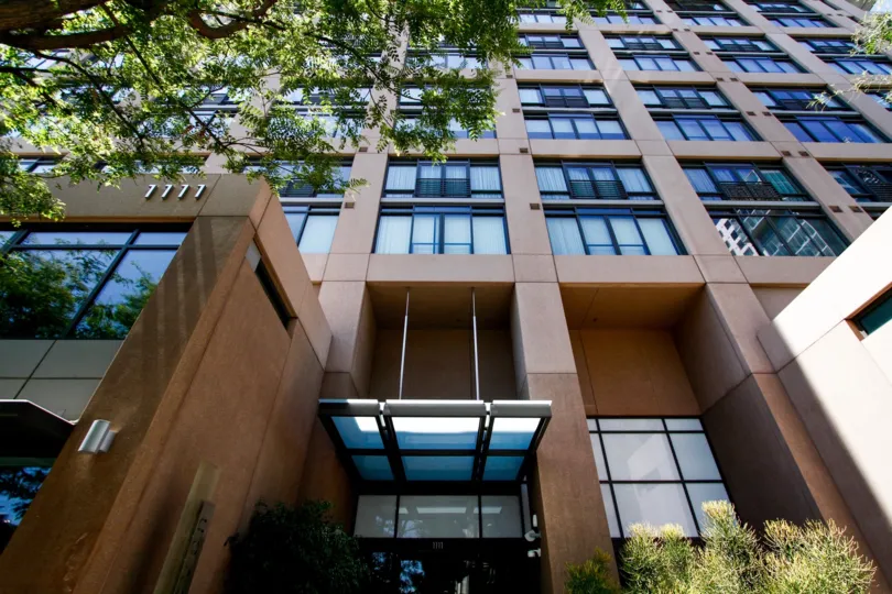 The covered entrance into Elleven South Lofts in Downtown LA