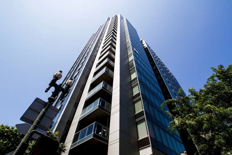 The view of Evo from the street in Downtown LA