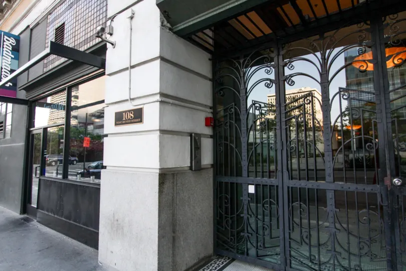 The doors into Higgins Building Lofts