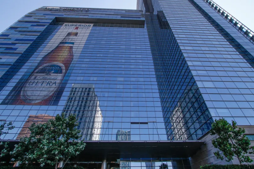 The architecture seen around the Ritz Carlton at LA Live