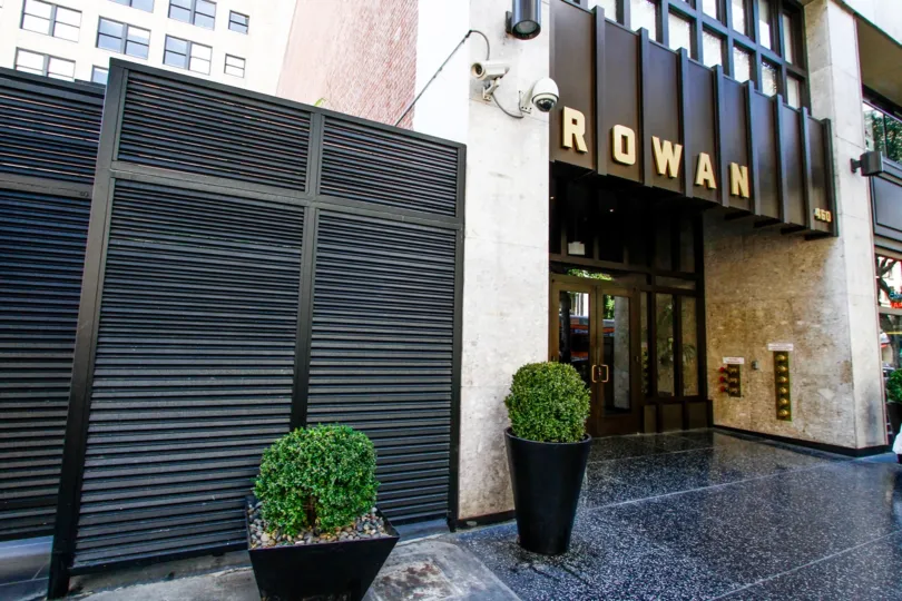 The décor at the entrance into Rowan Lofts in Downtown LA