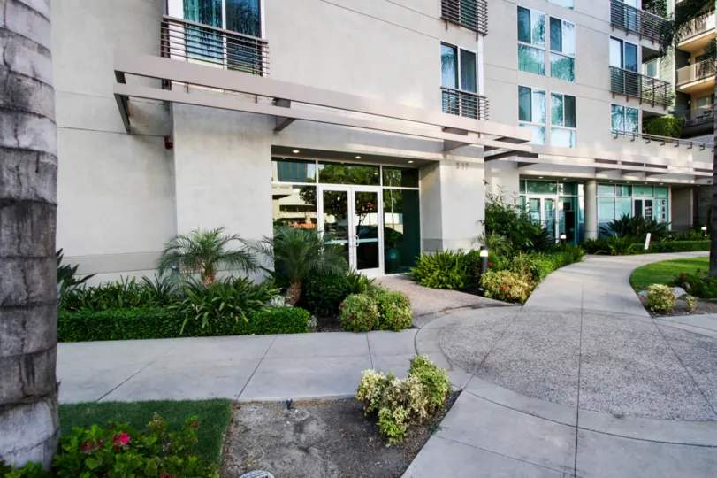 The sidewalk leading up to Teramachi Homes in Downtown LA