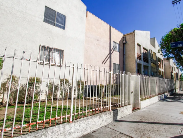 The fence around the Vista Montoya building in Downtown LA