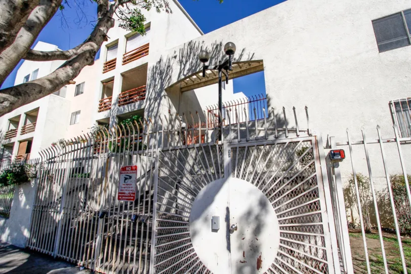 The gate for entry into the Vista Montoya in Downtown LA