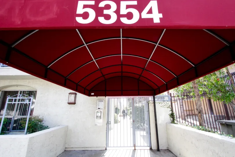 The gated entrance used for the Encino building at 5334 Lindley Ave