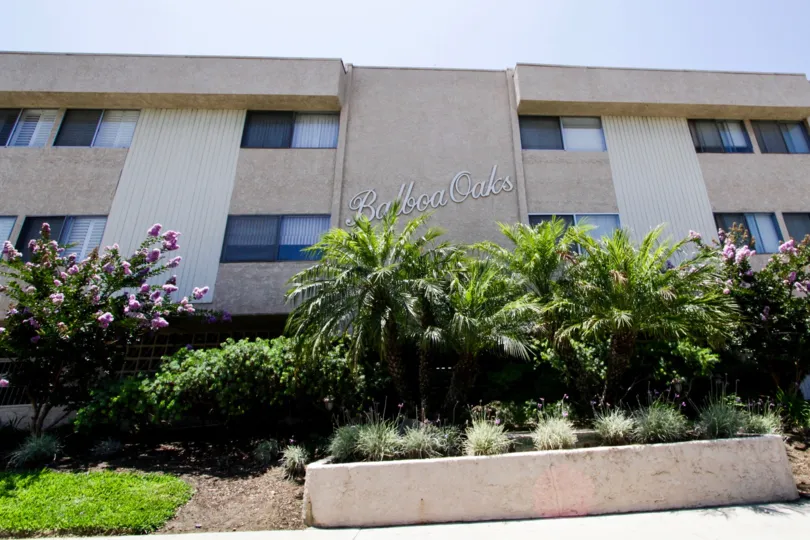 The lettering of the building showcasing Balboa Oaks in Encino