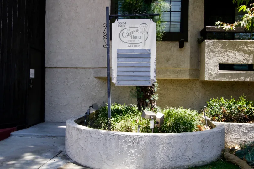 The sign indicating the Carriage House in Encino