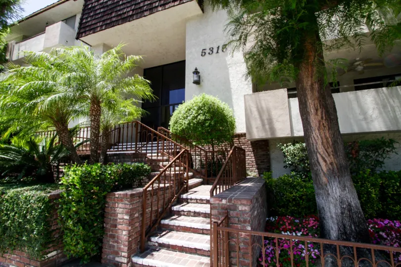 The stairs leading up to the entrance of the Elegance Encino