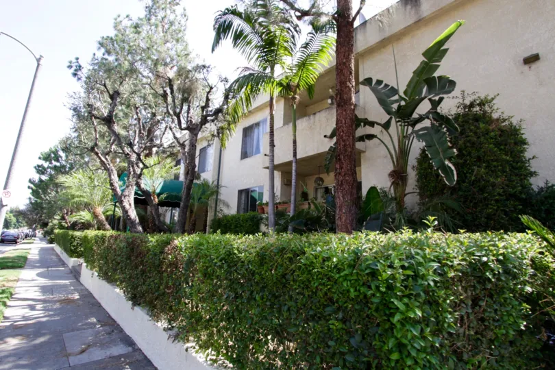 An entire view of the Encino Newcastle building as seen from the street