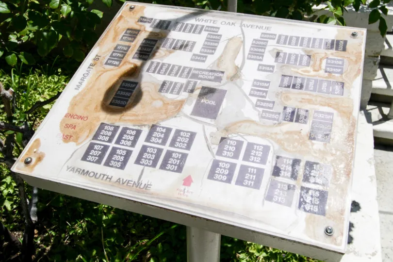 The ground map of the buildings within the Encino Spa East property in Encino