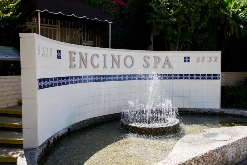 The fountain first seen when entering into the Encino Spa in Encino