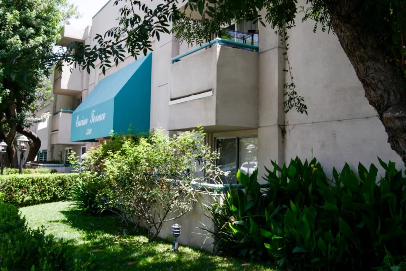 The landscaping completed next to the Encino Terrace building in Encino