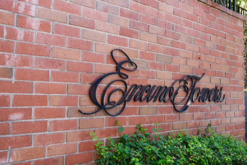 The lettering upon arriving into Encino Towers