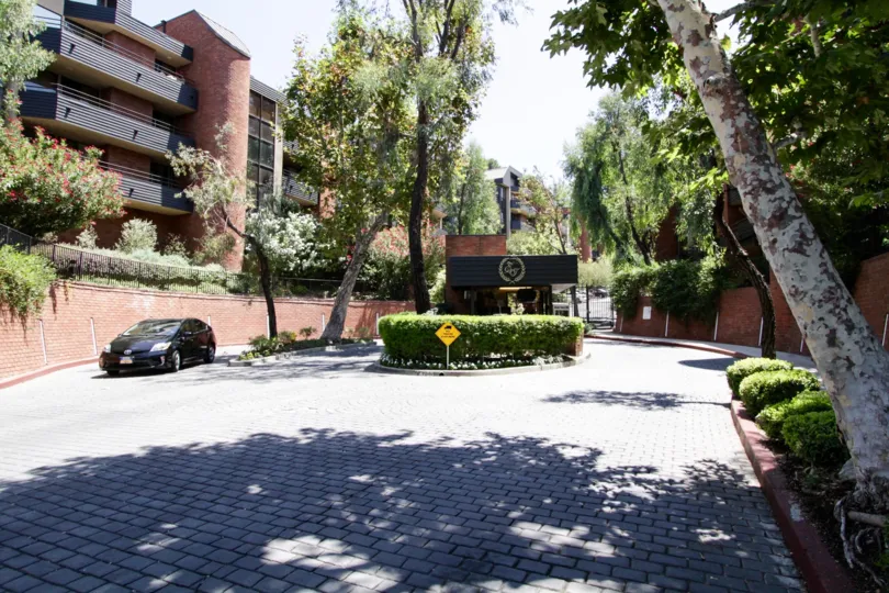 The guraded entrance into Encino Towers in Encino