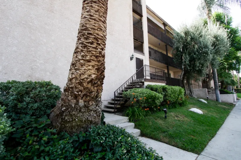 The trees and various landscaping of Encino Villas