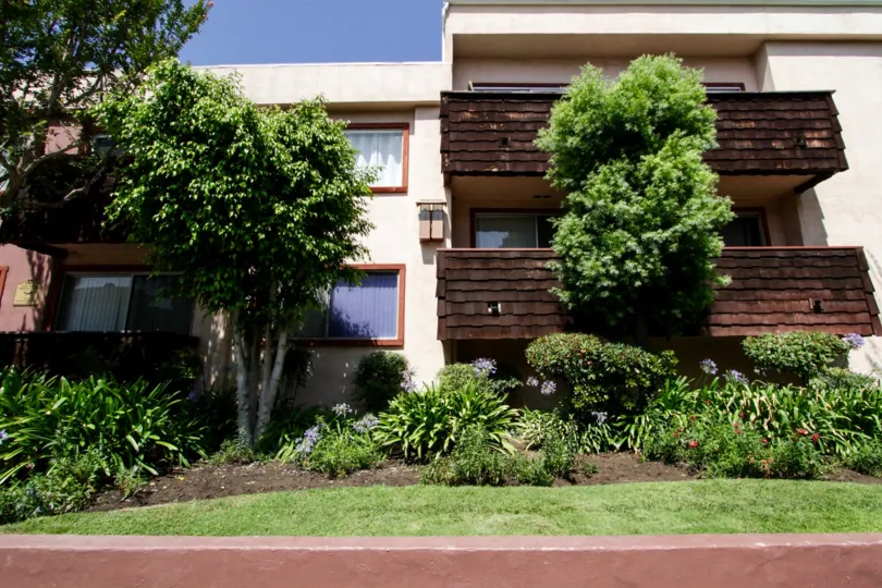The shaded balconies of Newcastle Manor located in Encino