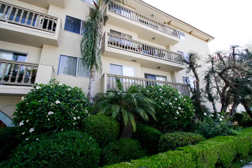 The private balconies located within the Ports of Call Condominiums in Encino