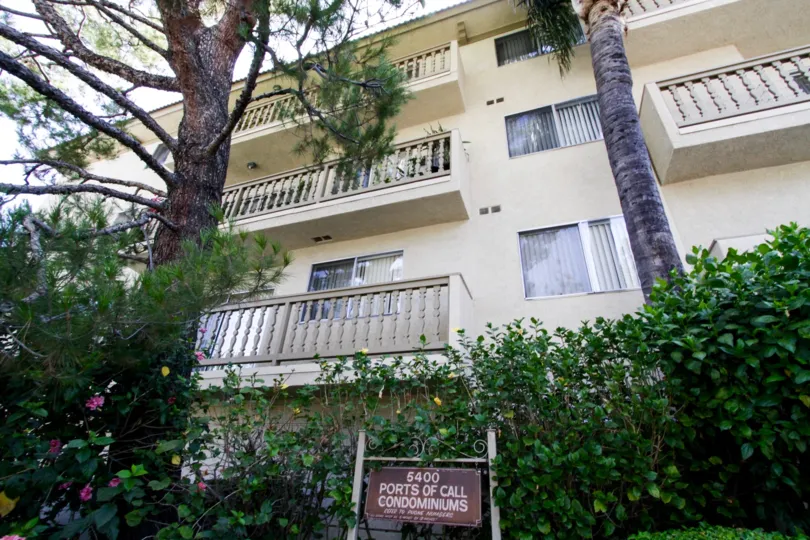 The exterior of the Ports of Call Condominiums building in Encino