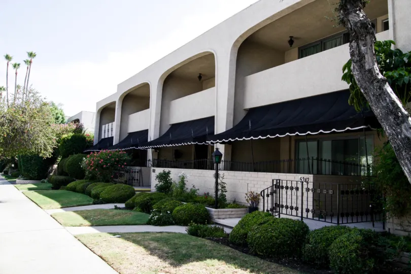 The patios and balconies of units in the Villa Espana