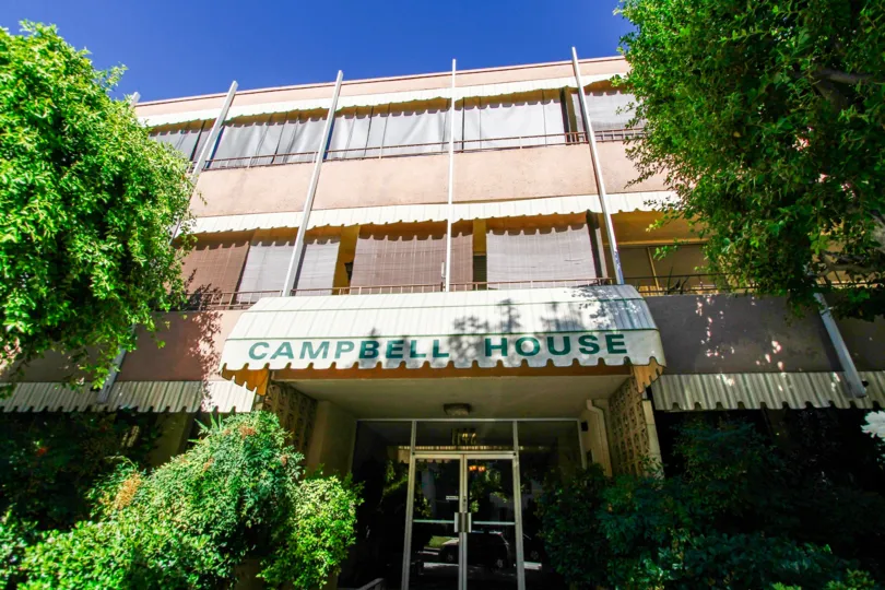The name of the Campbell House at the entrance