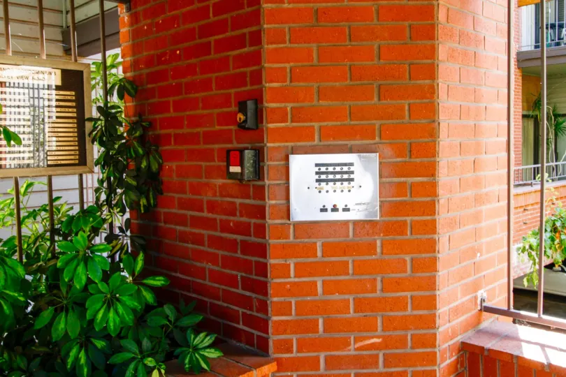 The intercrom at the entrance of Hillside Manor