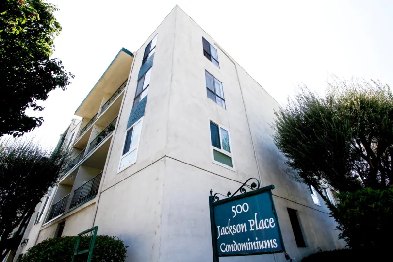 The sign outside the Jackson Place building