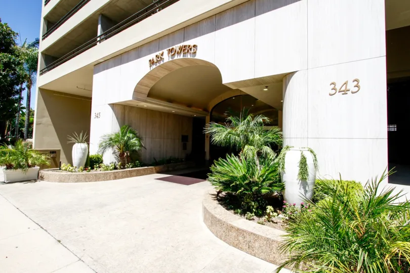 The entryway into the Park Towers