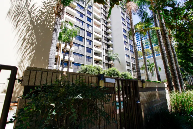 The landscaping seen around the Park Towers
