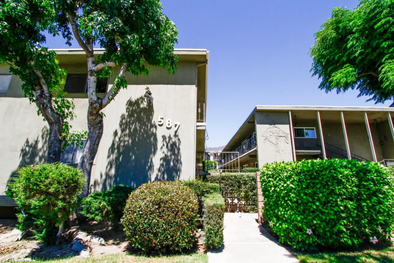 The sidewalk up to Southwood Condominiums