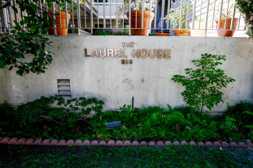 The Laurel House name on the building