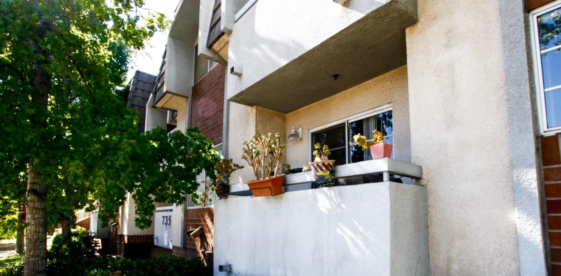 The plants seen on balconies at West California Townhomes