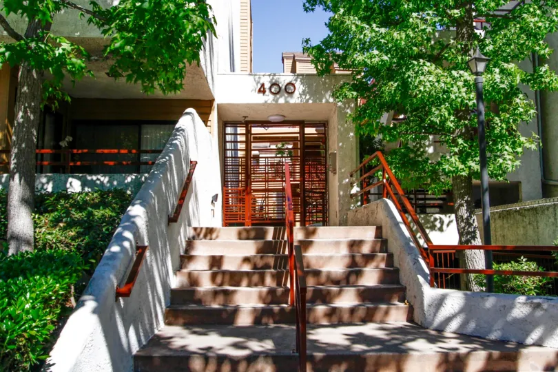 The stairs up to Woodbridge Townhomes