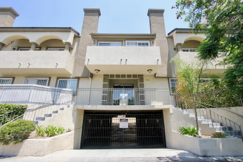 entrance to parking view of Gramercy Place Townhomes, hancook park, California