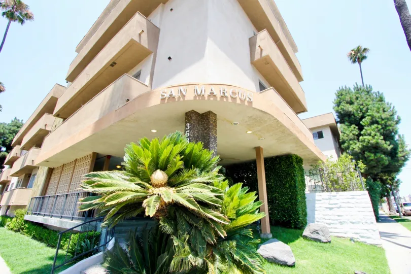 Outside of the San Marcus apartment complex in Hancock Park California