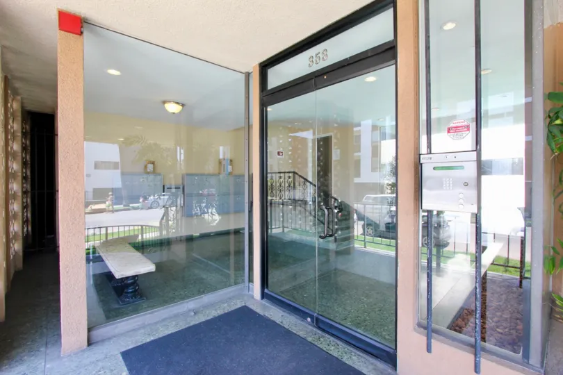 Front door to a building in the San Marcus neighborhood