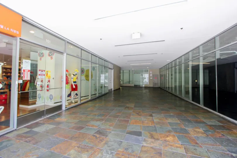 Beautiful tile walkway among shops at Solair in Hancock Park