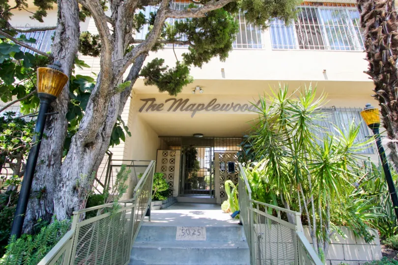 The maplewood building beautifully decorated with plants and tree in california.